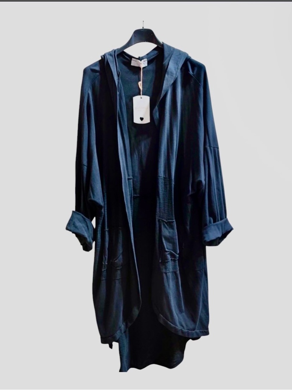 Marisima Italy Black Vintage Rock N Roll Hooded Duster Cardigan NWT OS - Picture 6 of 11